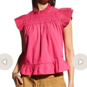 Love the Label Pink Poplin Smocked Ruffled Top | XS